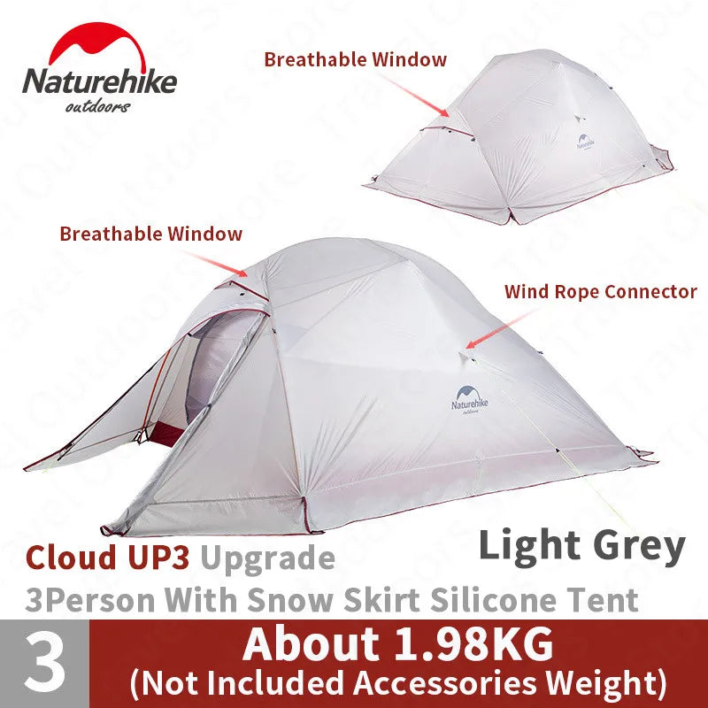Naturehike Cloud Up 1 2 3 Camping Tent Ultralight Single Double Triple People Tent Outdoor Travel Hiking 3-4 Season Double Layer