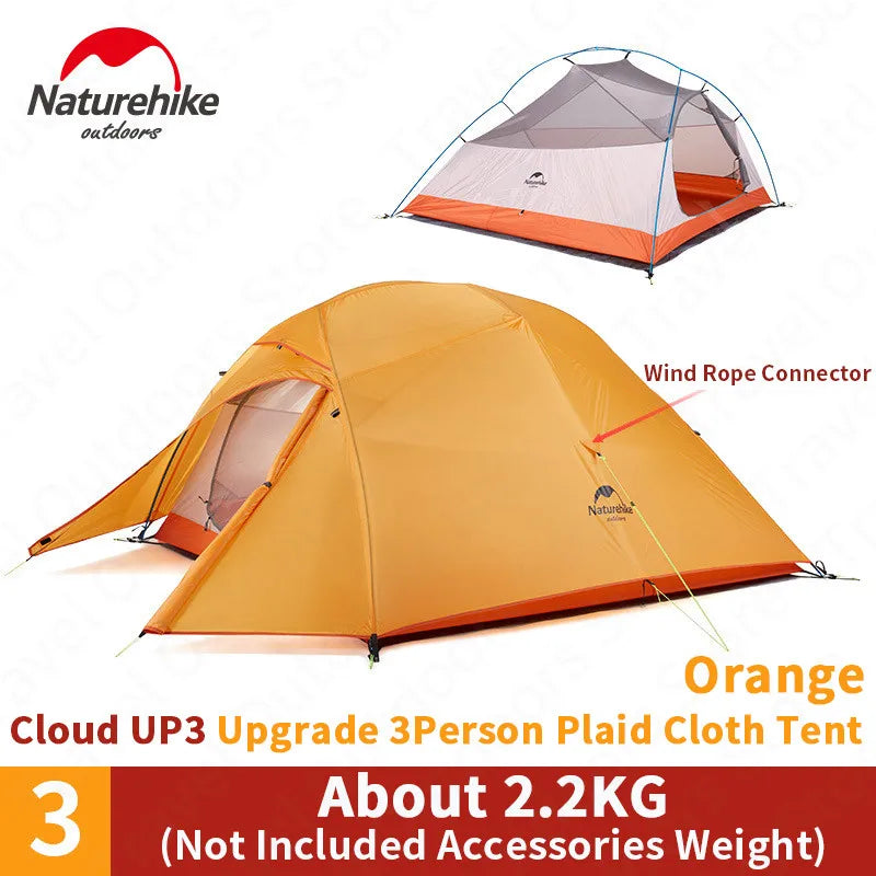 Naturehike Cloud Up 1 2 3 Camping Tent Ultralight Single Double Triple People Tent Outdoor Travel Hiking 3-4 Season Double Layer