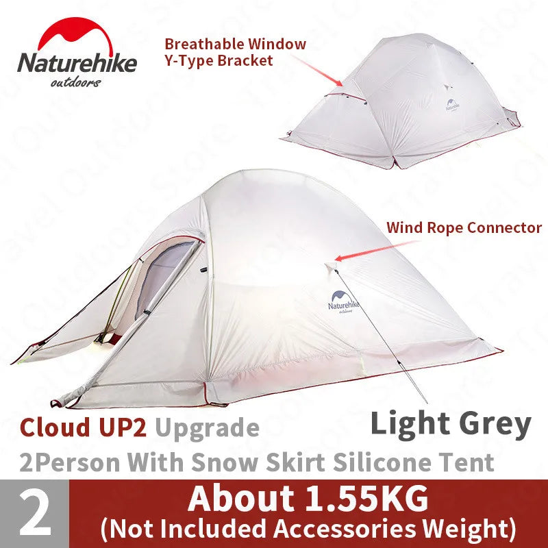 Naturehike Cloud Up 1 2 3 Camping Tent Ultralight Single Double Triple People Tent Outdoor Travel Hiking 3-4 Season Double Layer