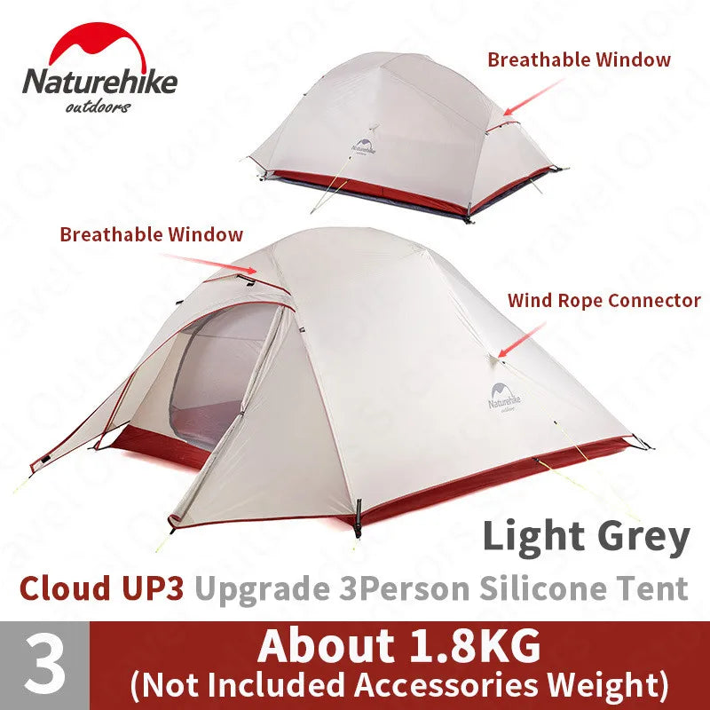 Naturehike Cloud Up 1 2 3 Camping Tent Ultralight Single Double Triple People Tent Outdoor Travel Hiking 3-4 Season Double Layer
