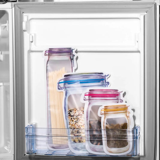 Kitchen Storage 5-20pcs Reusable Mason Jar Zipper Bags Grocery Candy Jar Food Storage Bags Portable Cookies Bags Kitchen Food