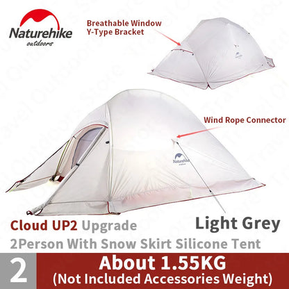 Naturehike Cloud Up 1 2 3 Camping Tent Ultralight Single Double Triple People Tent Outdoor Travel Hiking 3-4 Season Double Layer